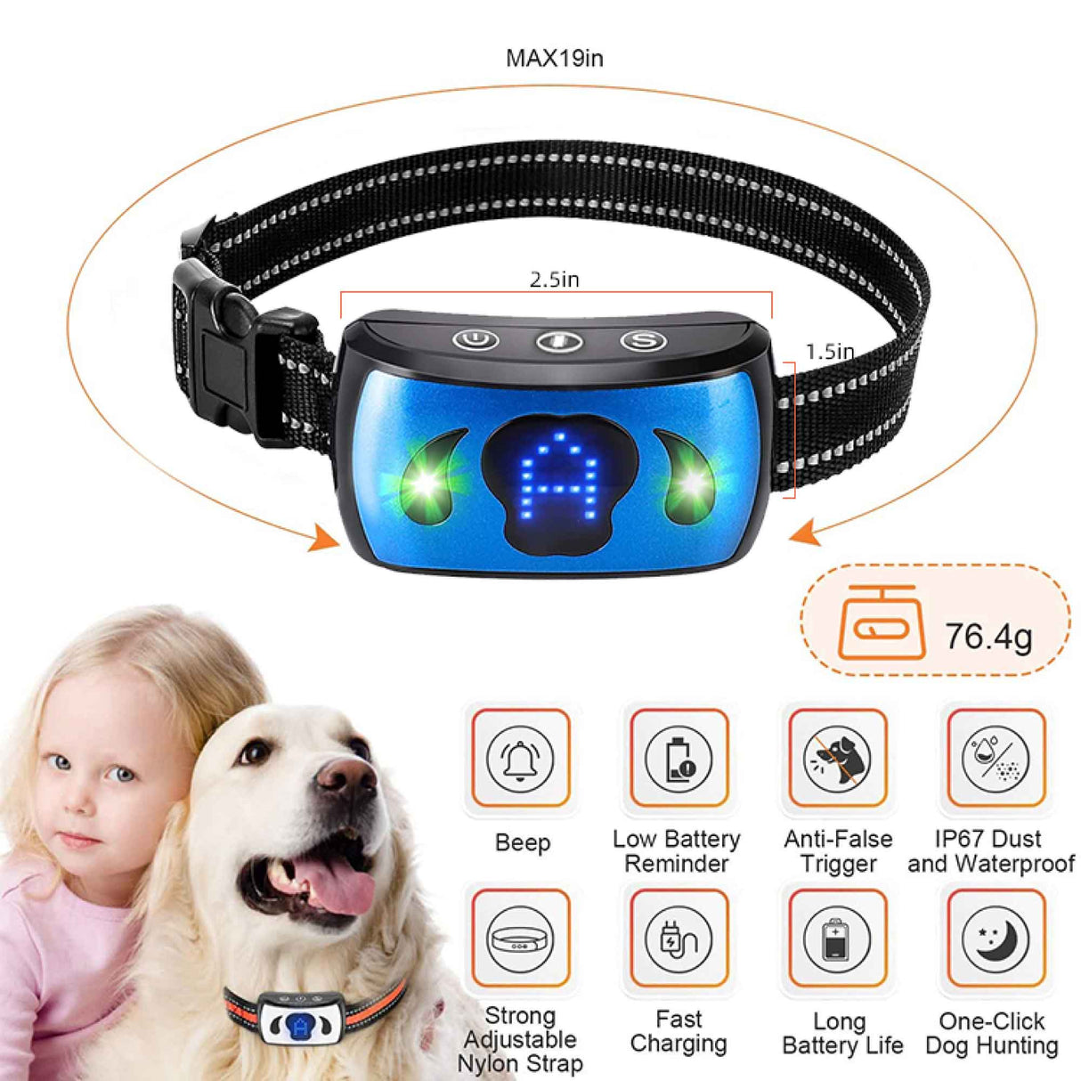 Smart Bark Control Collar - Rechargeable, Waterproof, Vibration Detection for Dogs