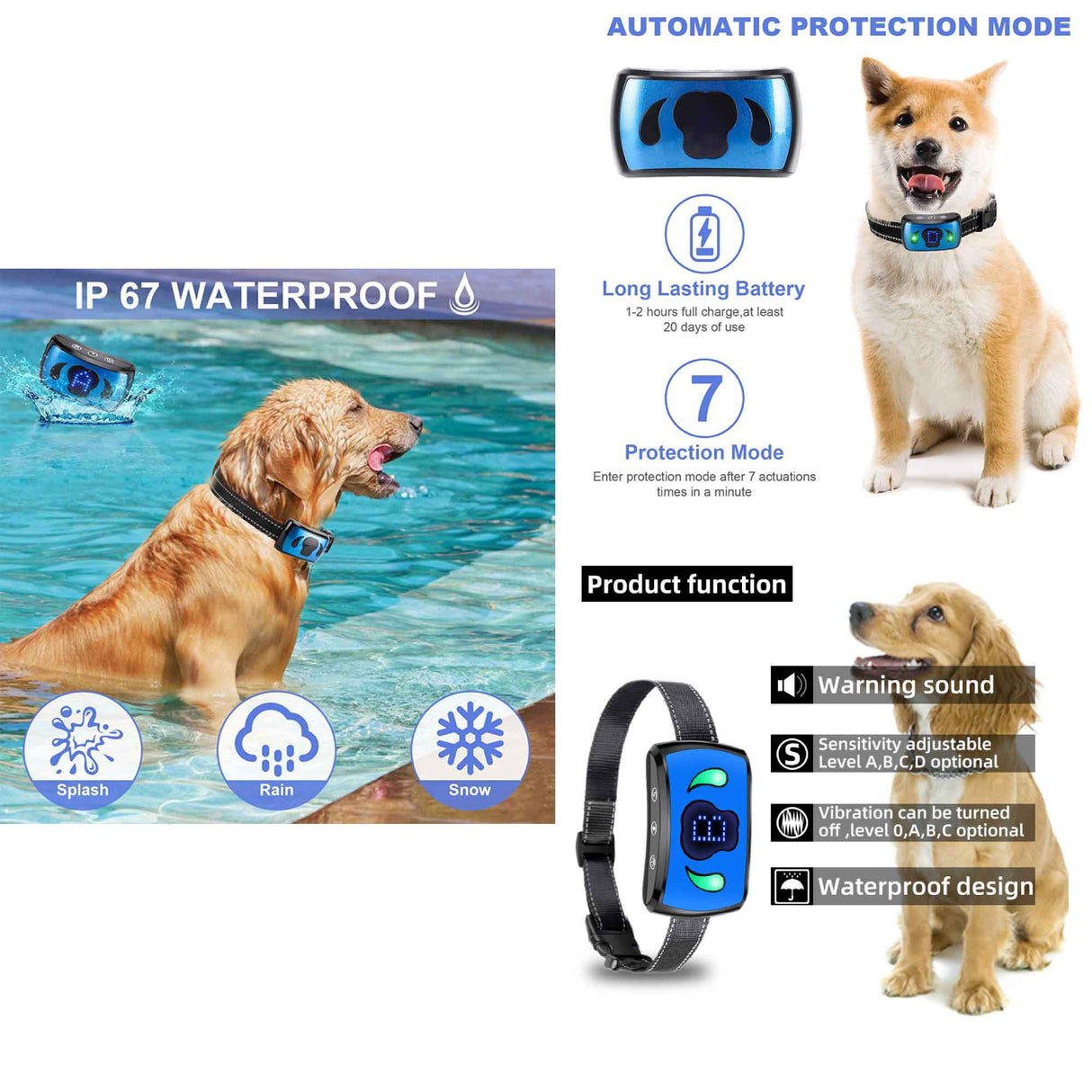 Smart Bark Control Collar - Rechargeable, Waterproof, Vibration Detection for Dogs