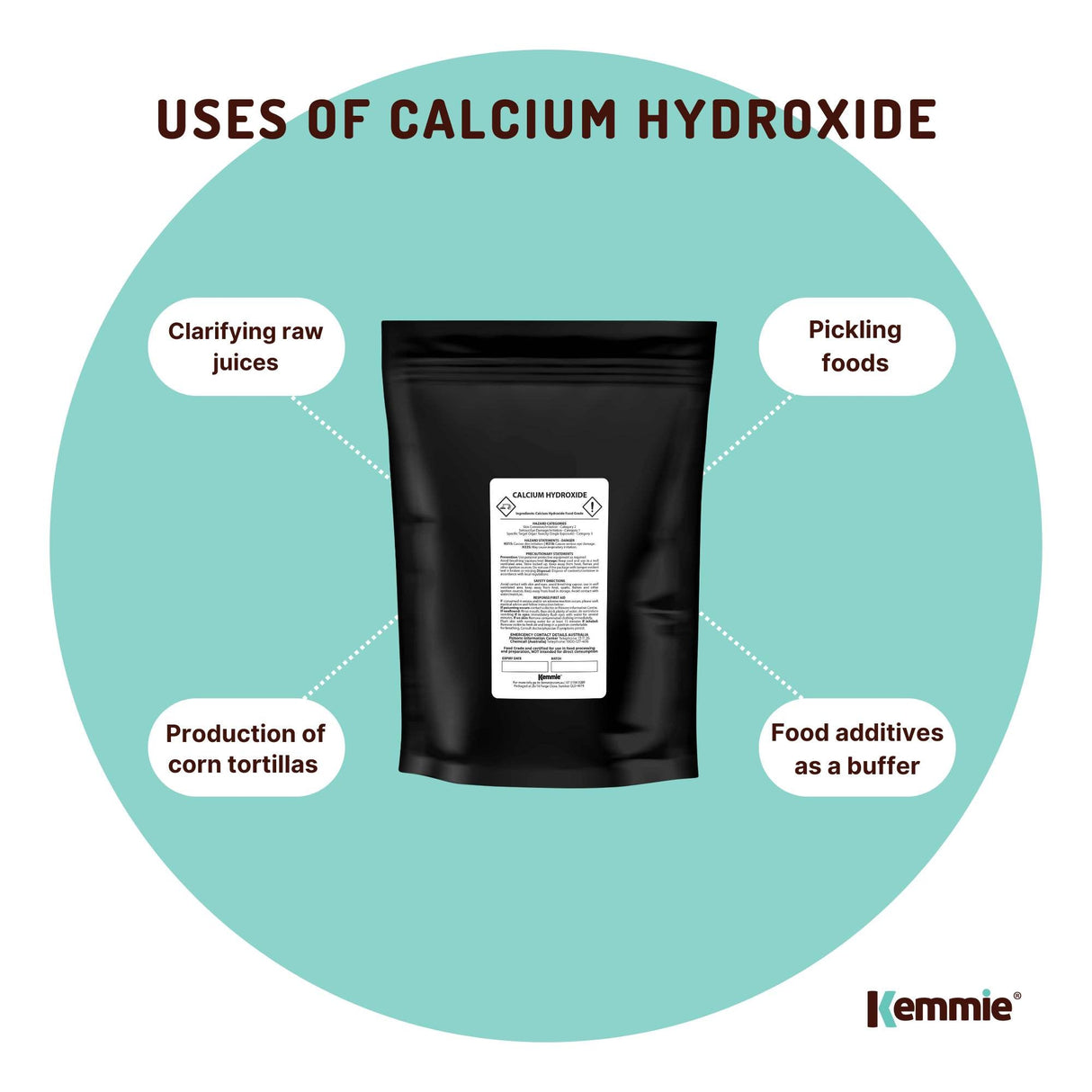 1Kg Food Grade Calcium Hydroxide Powder - FCC Hydrated Slaked Pickling Lime