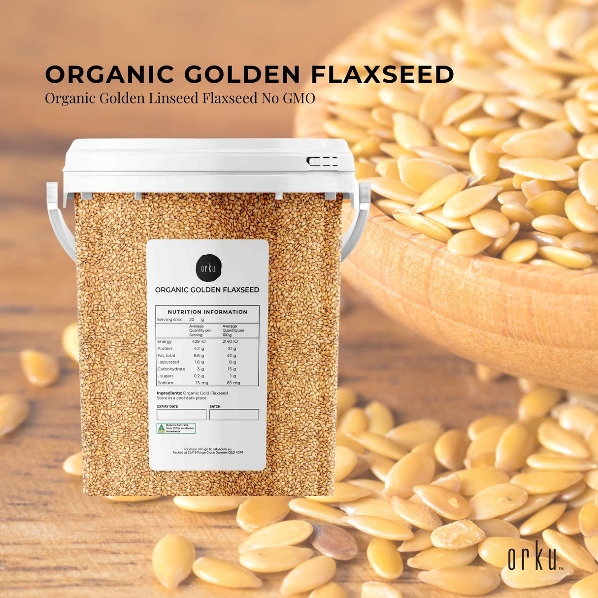 Organic Golden Flaxseed (800g) - Non-GMO Whole Seeds Rich in Omega-3 & Omega-6 Fatty Acids, High in Fibre