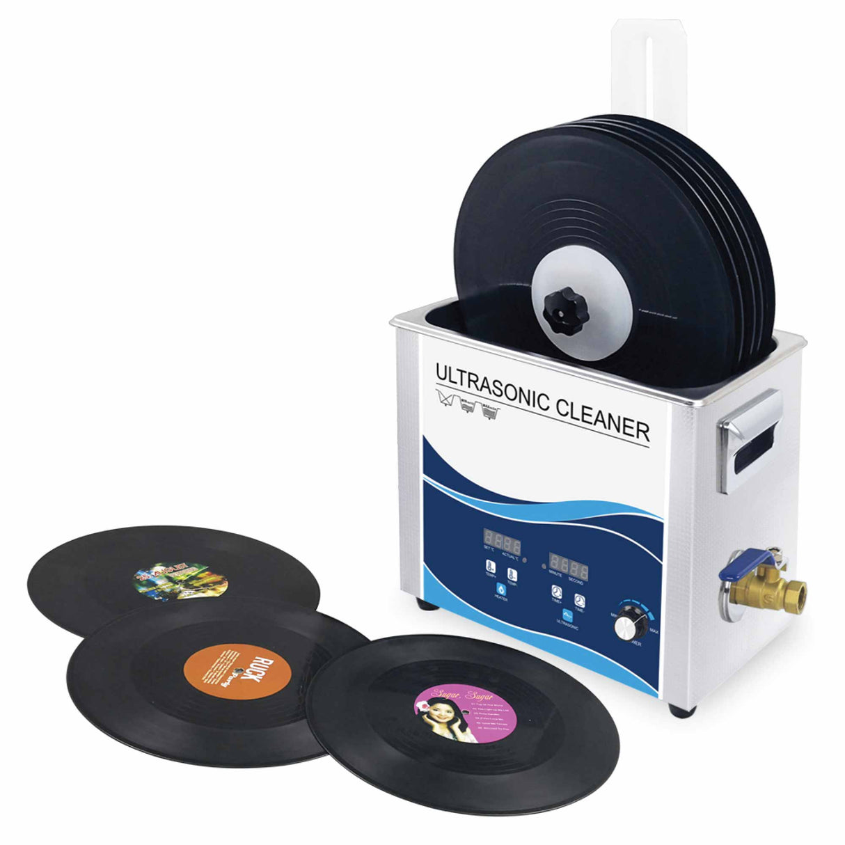 Vinyl Record Cleaning Bracket with Drying Rack for Ultrasonic Cleaners - Holds 8 Discs at Once