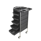 5 Drawer Hairdressing Trolley Black 90x30x36cm Hair Salon Beauty Rolling Cart