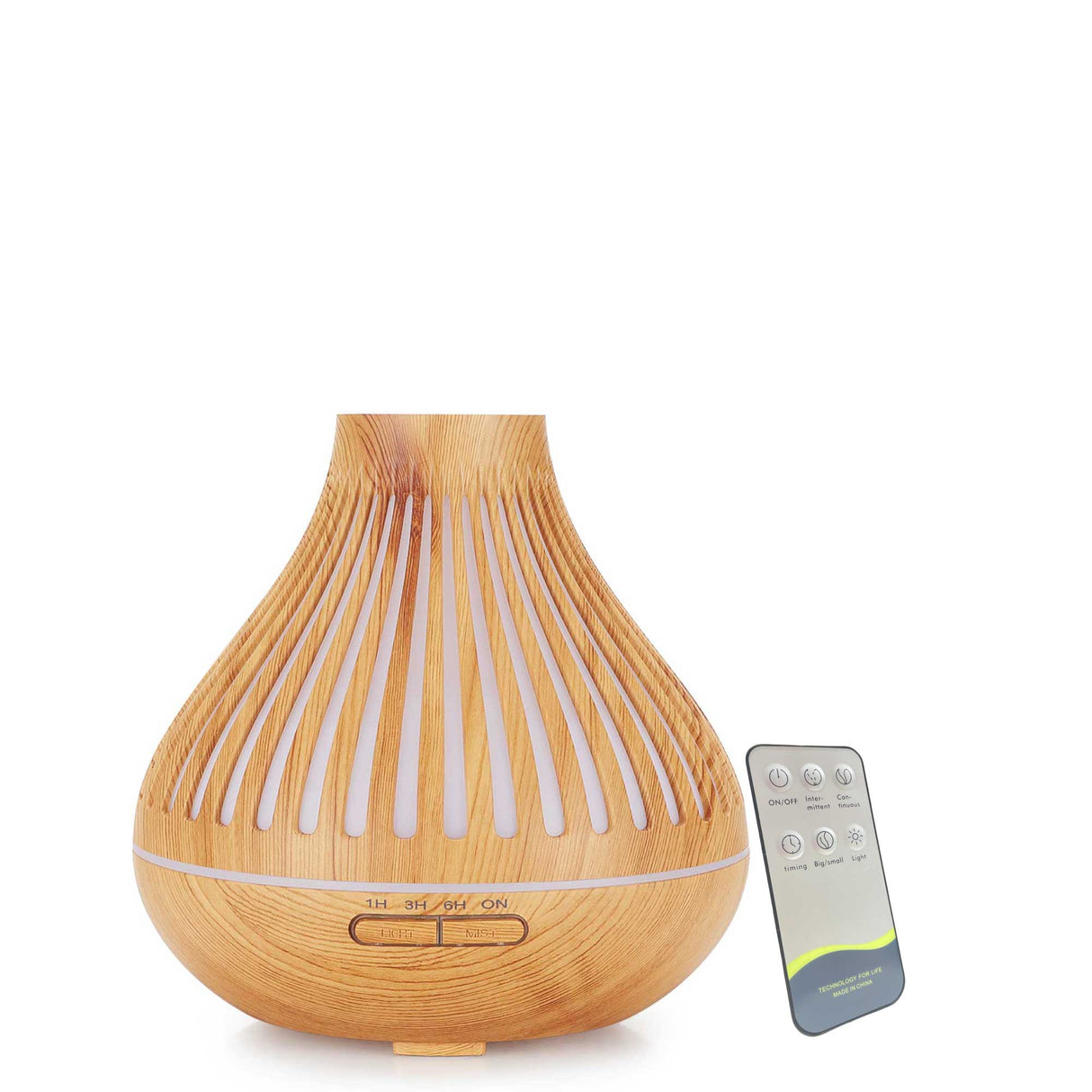 Remote-Controlled Ultrasonic Essential Oil Diffuser with 500ml Capacity - Elegant Wood Grain Design