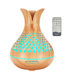 Elegant Remote-Controlled 500ml Ultrasonic Essential Oil Diffuser with Wooden Flower Design