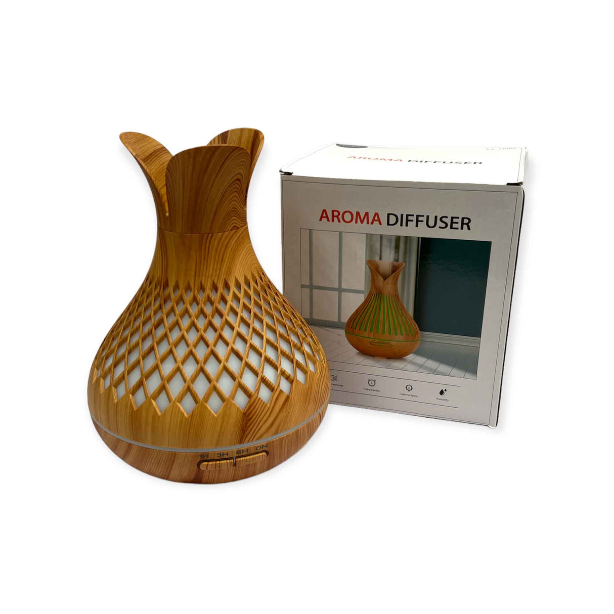 Elegant Remote-Controlled 500ml Ultrasonic Essential Oil Diffuser with Wooden Flower Design