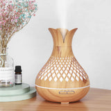 Elegant Remote-Controlled 500ml Ultrasonic Essential Oil Diffuser with Wooden Flower Design