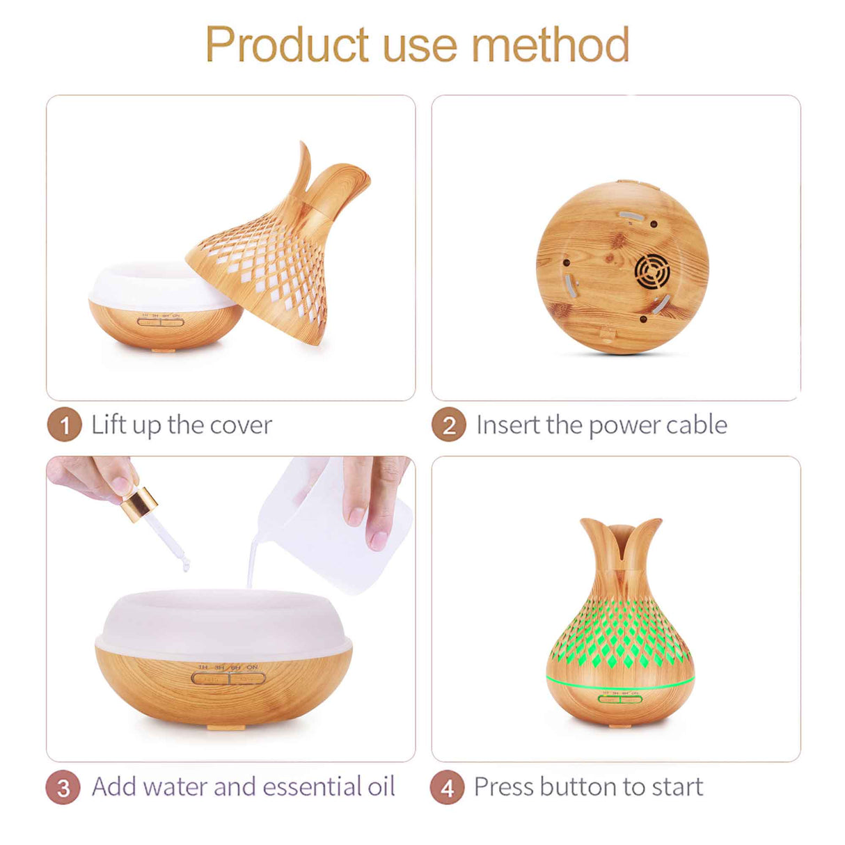 Elegant Remote-Controlled 500ml Ultrasonic Essential Oil Diffuser with Wooden Flower Design