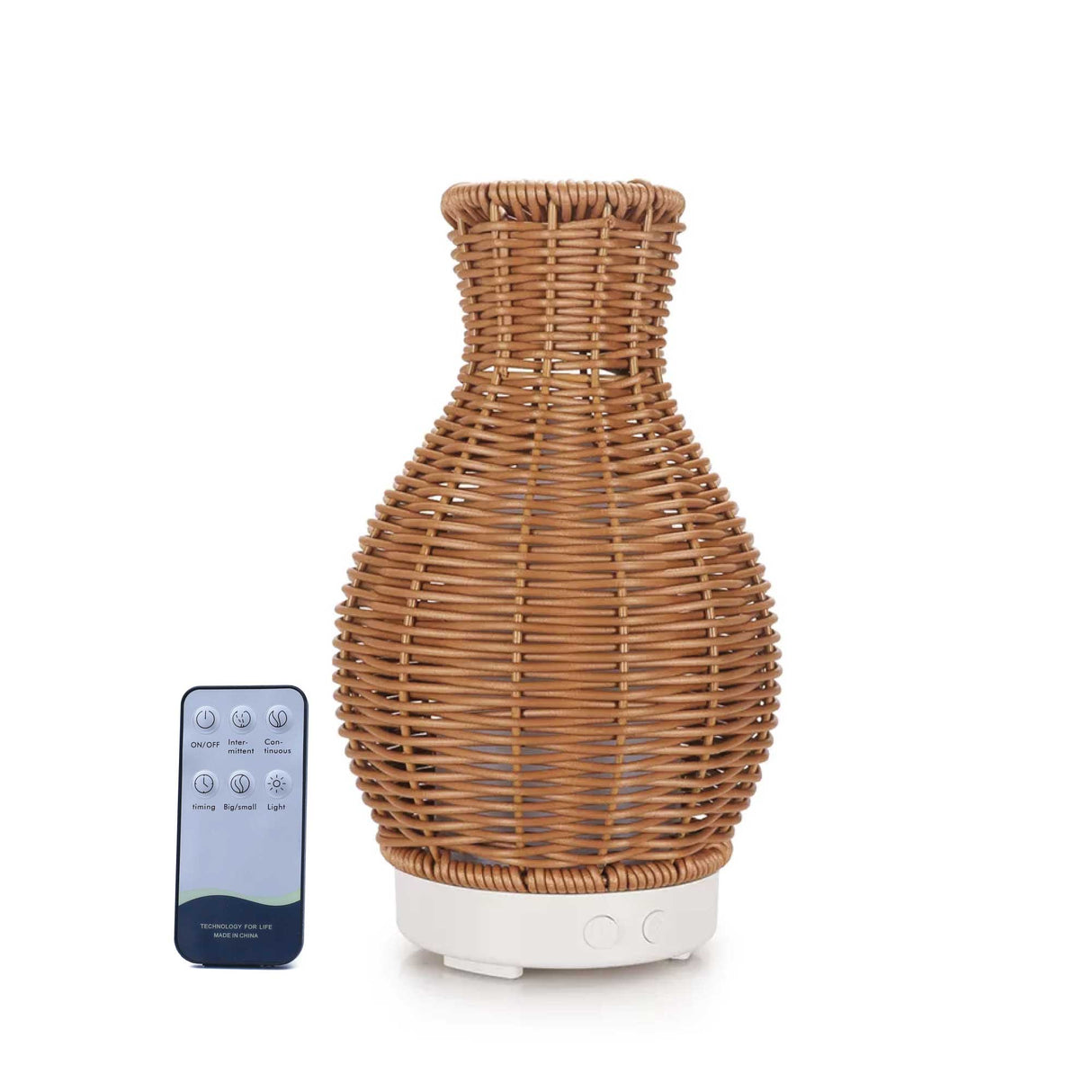 Remote-Controlled Rattan Aroma Diffuser - 100ml Ultrasonic Humidifier with LED Mood Lighting