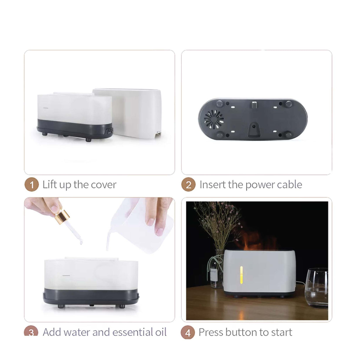 Remote-Controlled Ultrasonic Essential Oil Diffuser - 240ml White Flame Humidifier