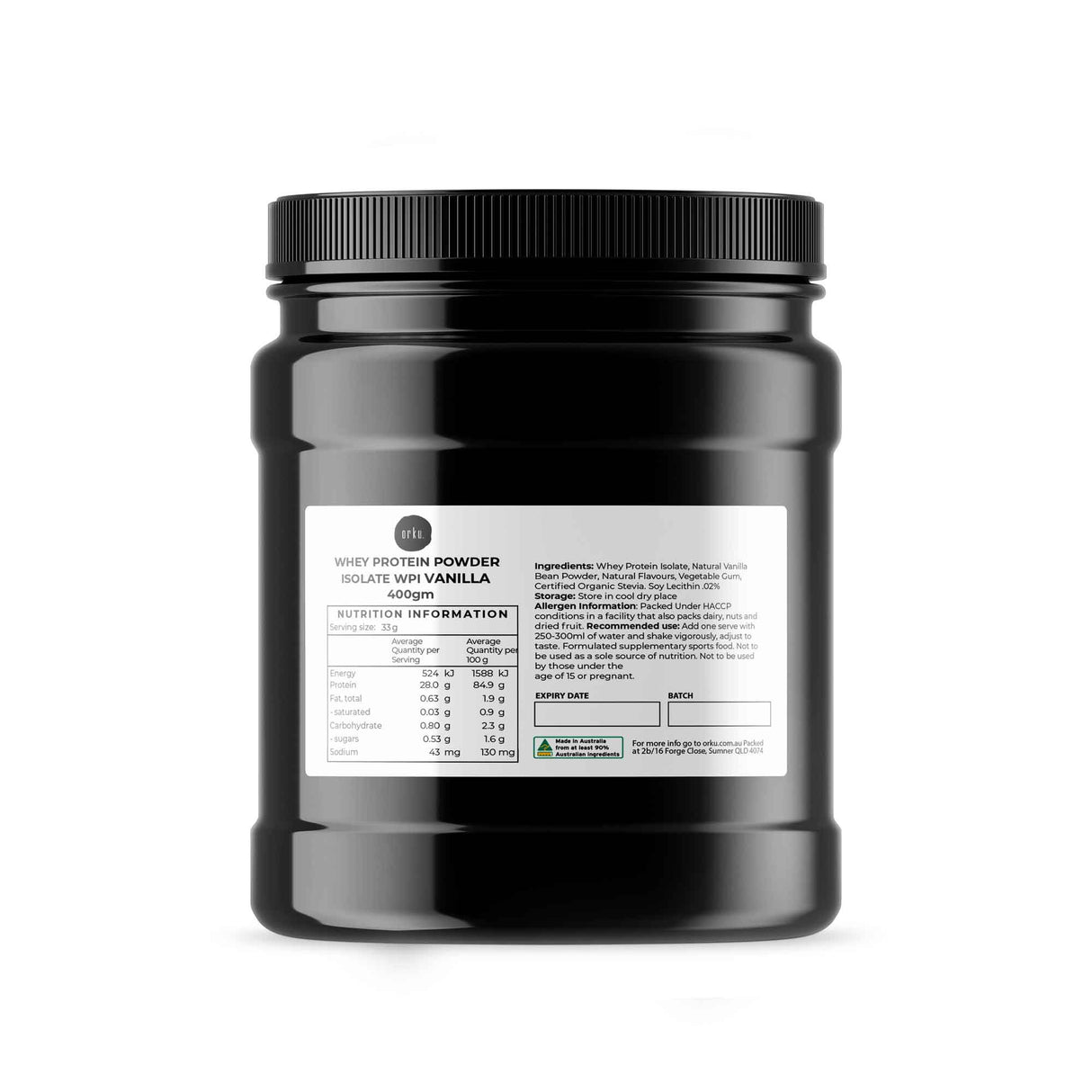 Premium Vanilla Whey Protein Isolate - 400g Muscle Recovery Supplement Jar