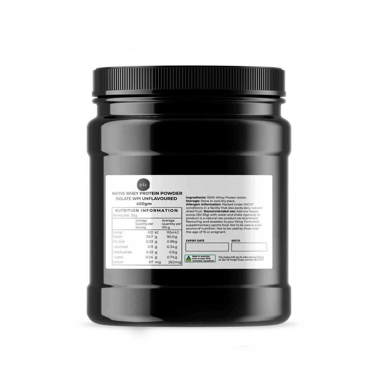 400g Premium Native Whey Protein Isolate - Unflavoured Recovery Shake Jar