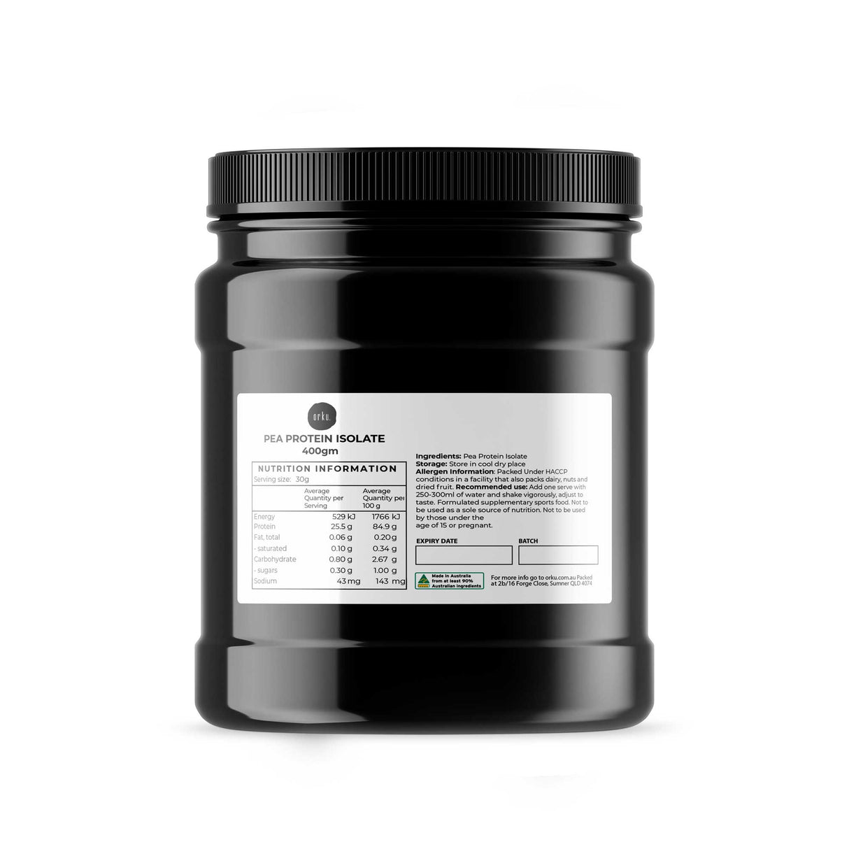 Premium 400g Vegan Pea Protein Isolate - Natural Plant-Based Supplement in Resealable Jar