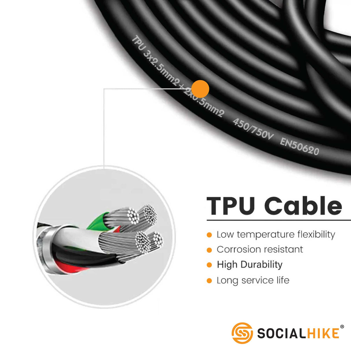 3.6kW Type 2 to Type 2 EV Charging Cable - 16A/20A Single Phase for Electric Vehicles