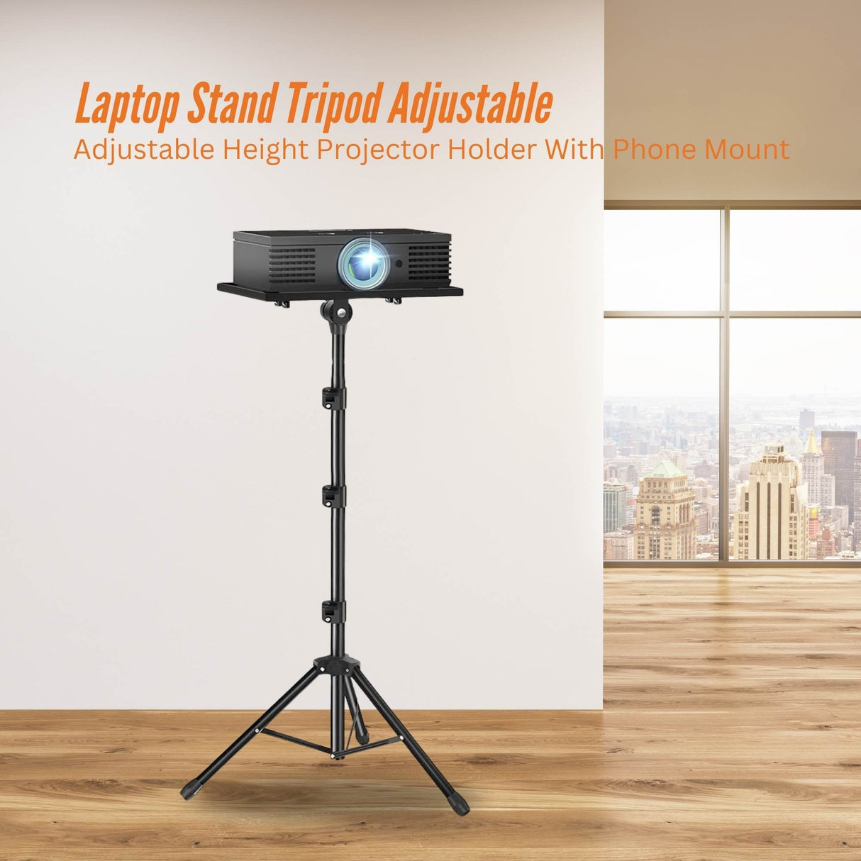 Portable Adjustable Tripod Stand for Projectors and Laptops with Phone Holder