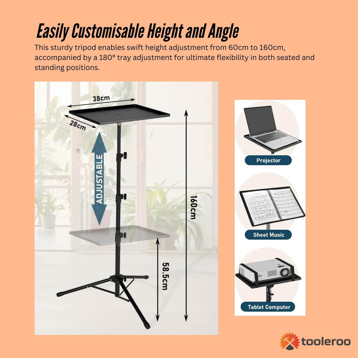 Portable Adjustable Tripod Stand for Projectors and Laptops with Phone Holder