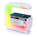 Multi-Function Bluetooth Speaker with Wireless Charger, LED Lamp, and Alarm Clock