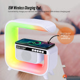 Multi-Function Bluetooth Speaker with Wireless Charger, LED Lamp, and Alarm Clock