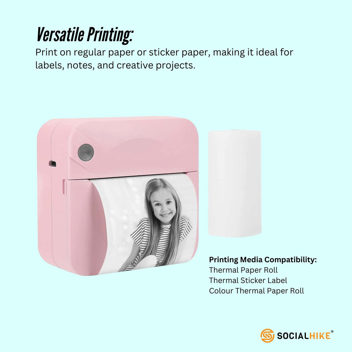 Compact Pink Thermal Mini Printer - Inkless Bluetooth Pocket Device for On-the-Go Printing