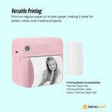 Compact Pink Thermal Mini Printer - Inkless Bluetooth Pocket Device for On-the-Go Printing - 45-Degree Angle