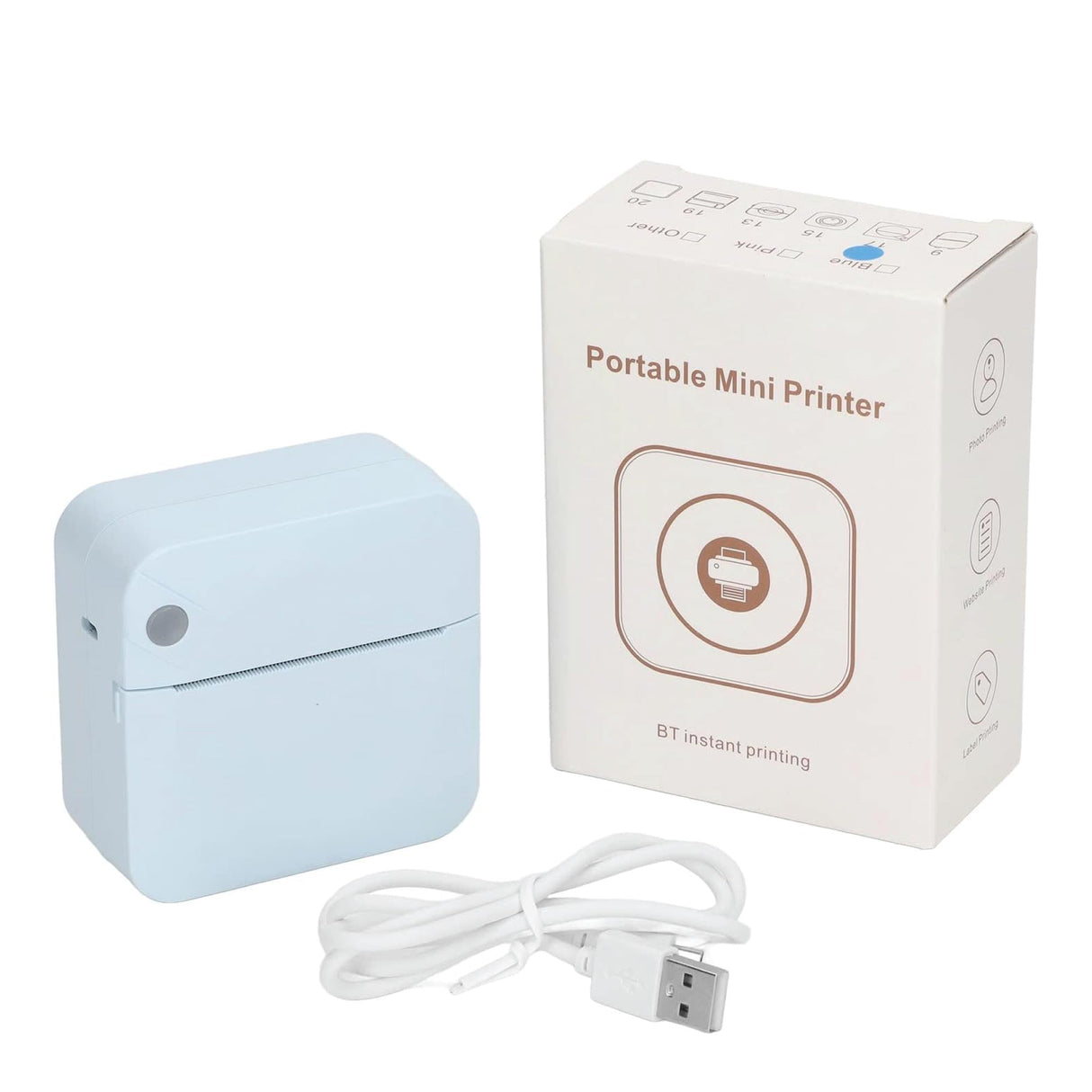 Compact Inkless Bluetooth Mini Printer - Thermal Pocket Printer in Blue