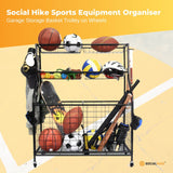 Sports Equipment Organizer Cart on Wheels - Multi-Functional Garage Trolley