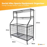 Sports Equipment Organizer Cart on Wheels - Multi-Functional Garage Trolley