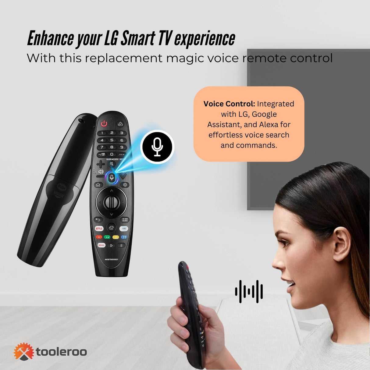 Tooleroo Universal Voice Remote for LG Smart TVs - Compatible with Magic Remote Models GA, BA Series