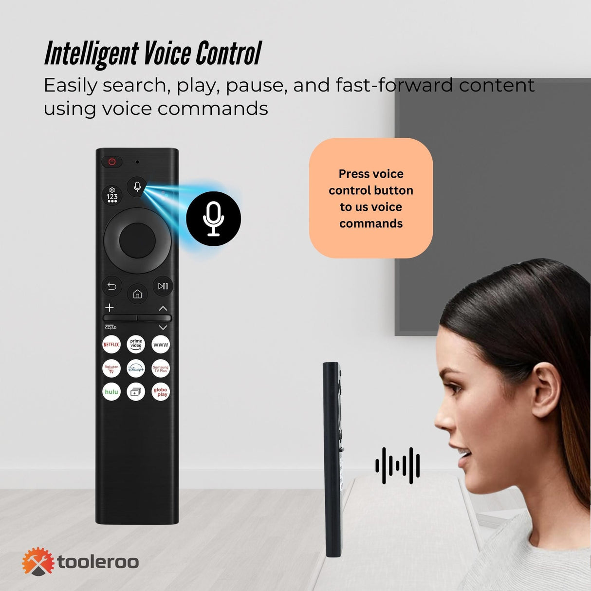 Tooleroo Universal Voice Remote Control for Samsung Smart TVs - Compatible Replacement for URC01910F