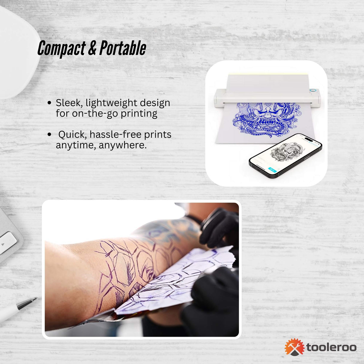 Compact Wireless A4 Thermal Printer with Tattoo Stencil Paper Kit - Tooleroo