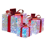 Illuminated Holiday Gift Box Trio – Sparkling Clear Design with Vibrant Red Bows