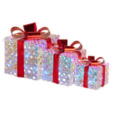 Illuminated Holiday Gift Box Trio – Sparkling Clear Design with Vibrant Red Bows