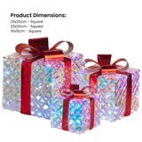 Illuminated Holiday Gift Box Trio – Sparkling Clear Design with Vibrant Red Bows