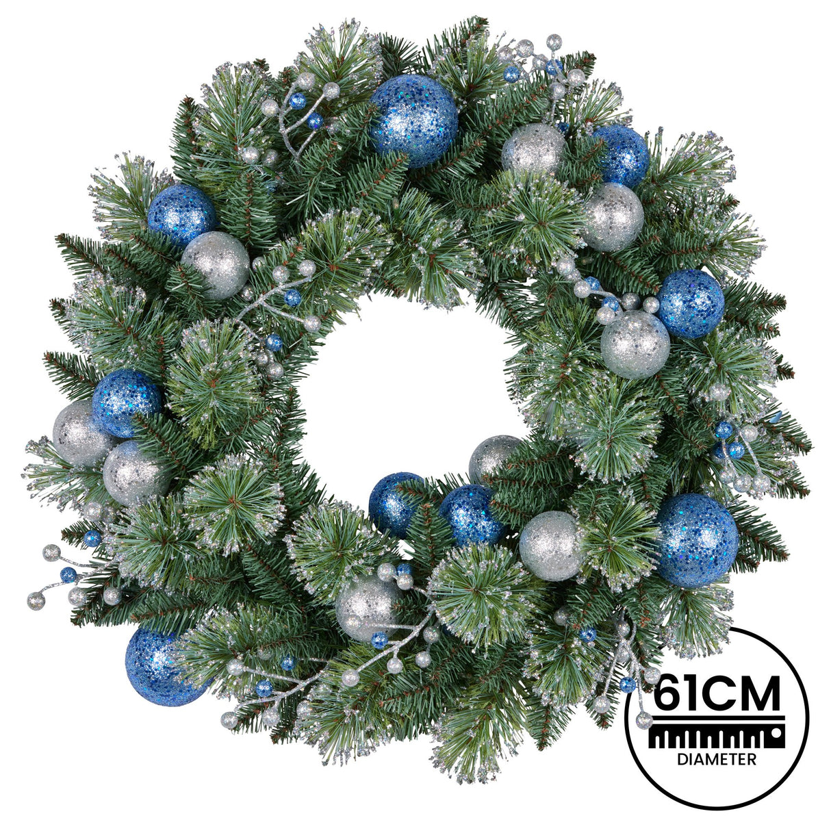 Swishmas 61cm Blue Collection Multicolour Pre-Lit Christmas Wreath