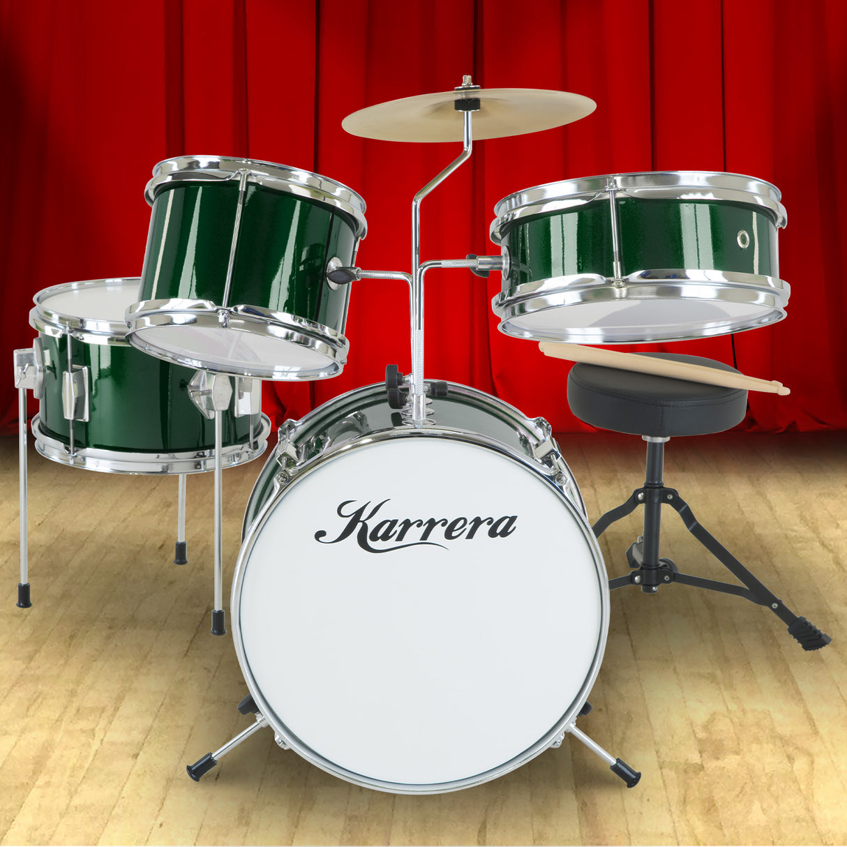 Karrera Kids 4-Piece Drum Set - Vibrant Green