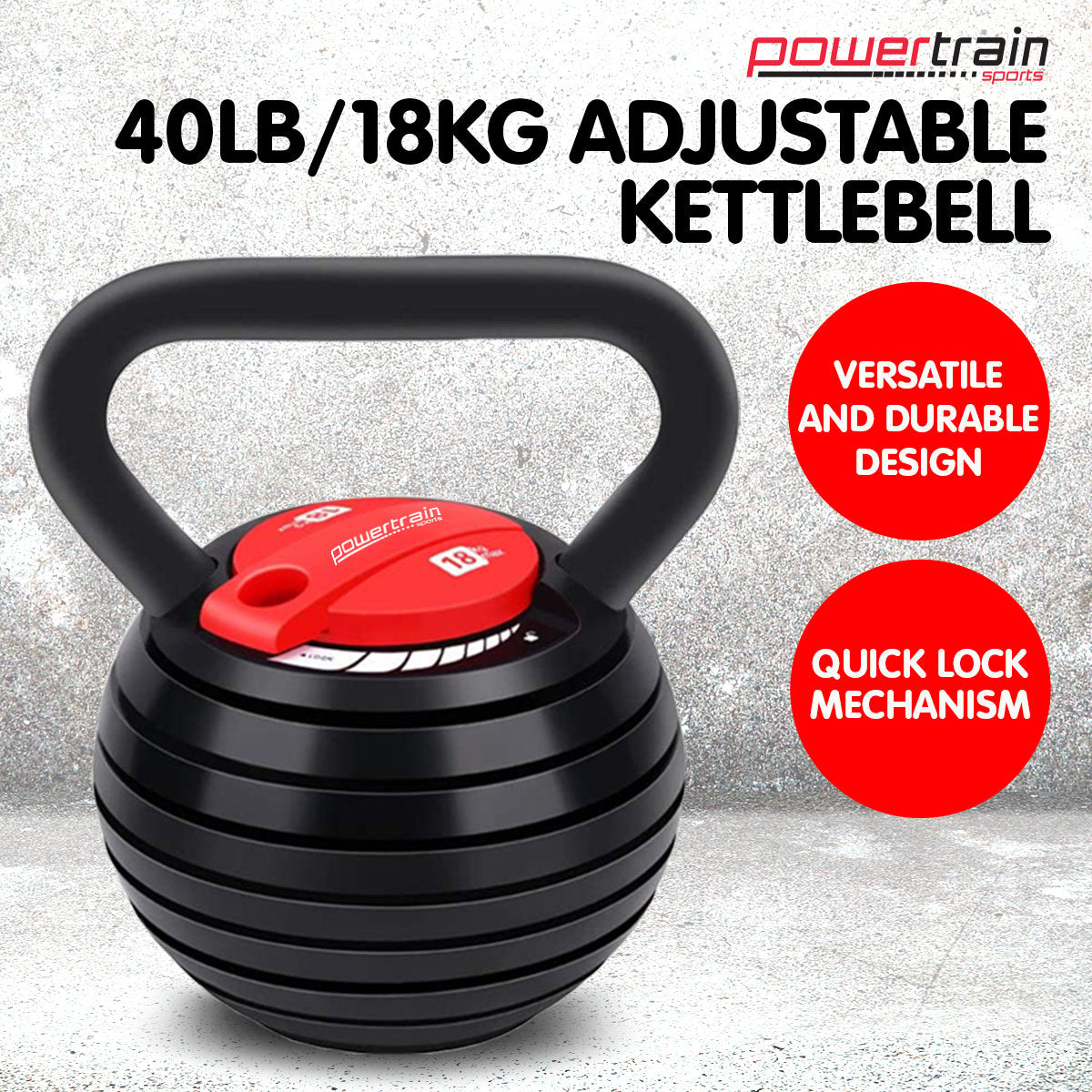 Powertrain Adjustable Kettle Bell Weights Dumbbell 18kg