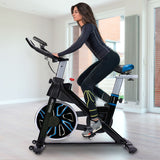 PowerTrain RX-600 Exercise Spin Bike Cardio Cycle - Blue - 45-Degree Angle