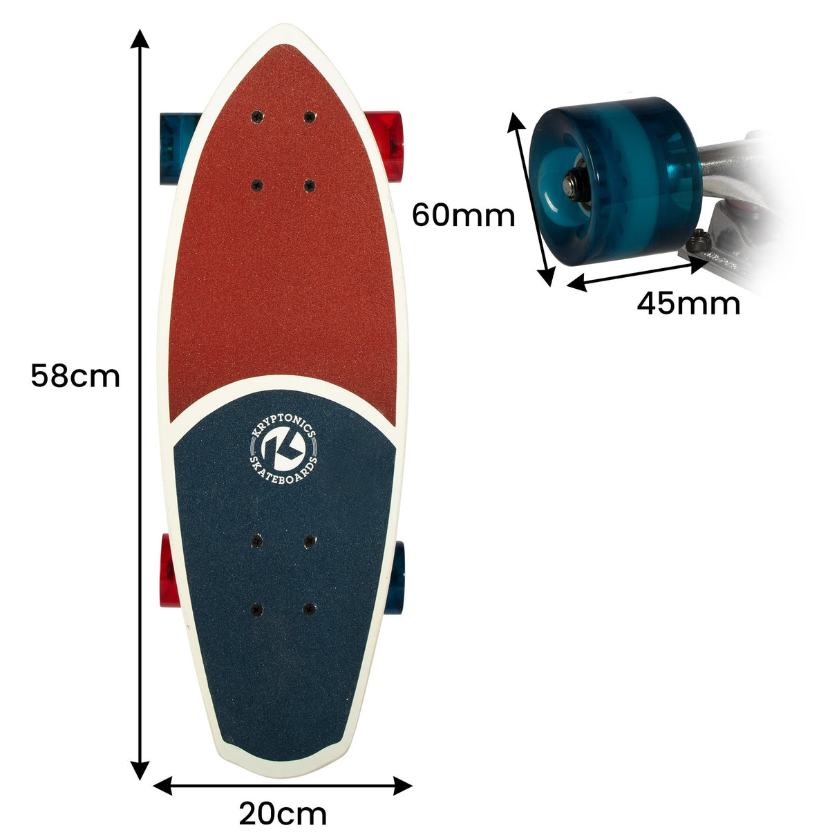 Kryptonics Liberty Blue 23-Inch Mini Fat Cruiser Skateboard