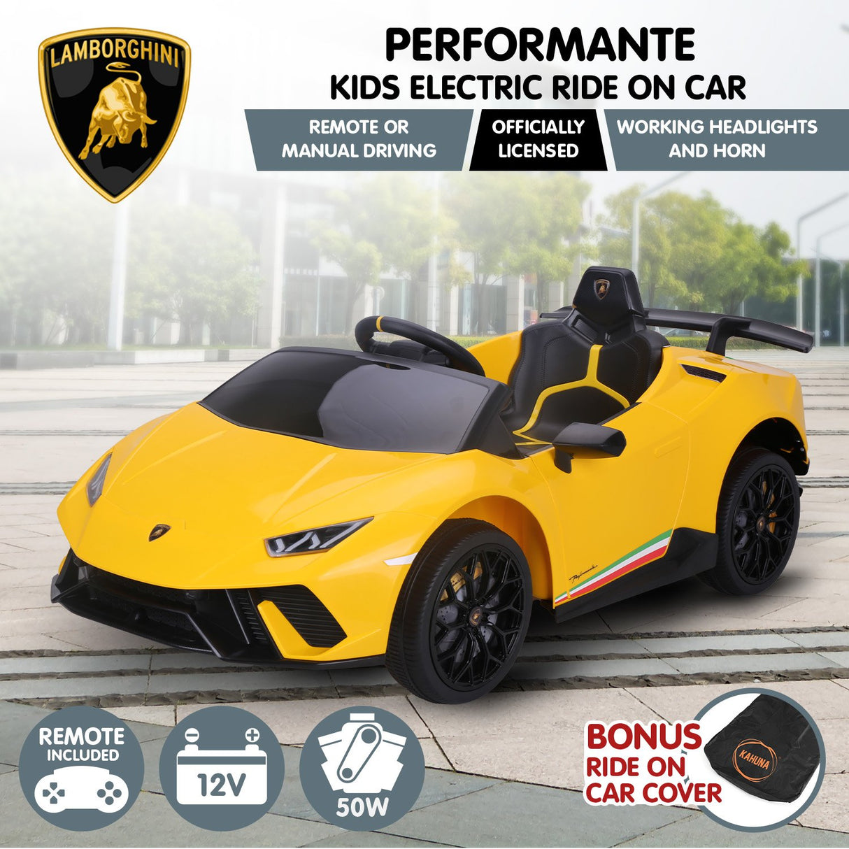 Kahuna Lamborghini Performante Kids Electric Ride On Car Remote Control - Yellow