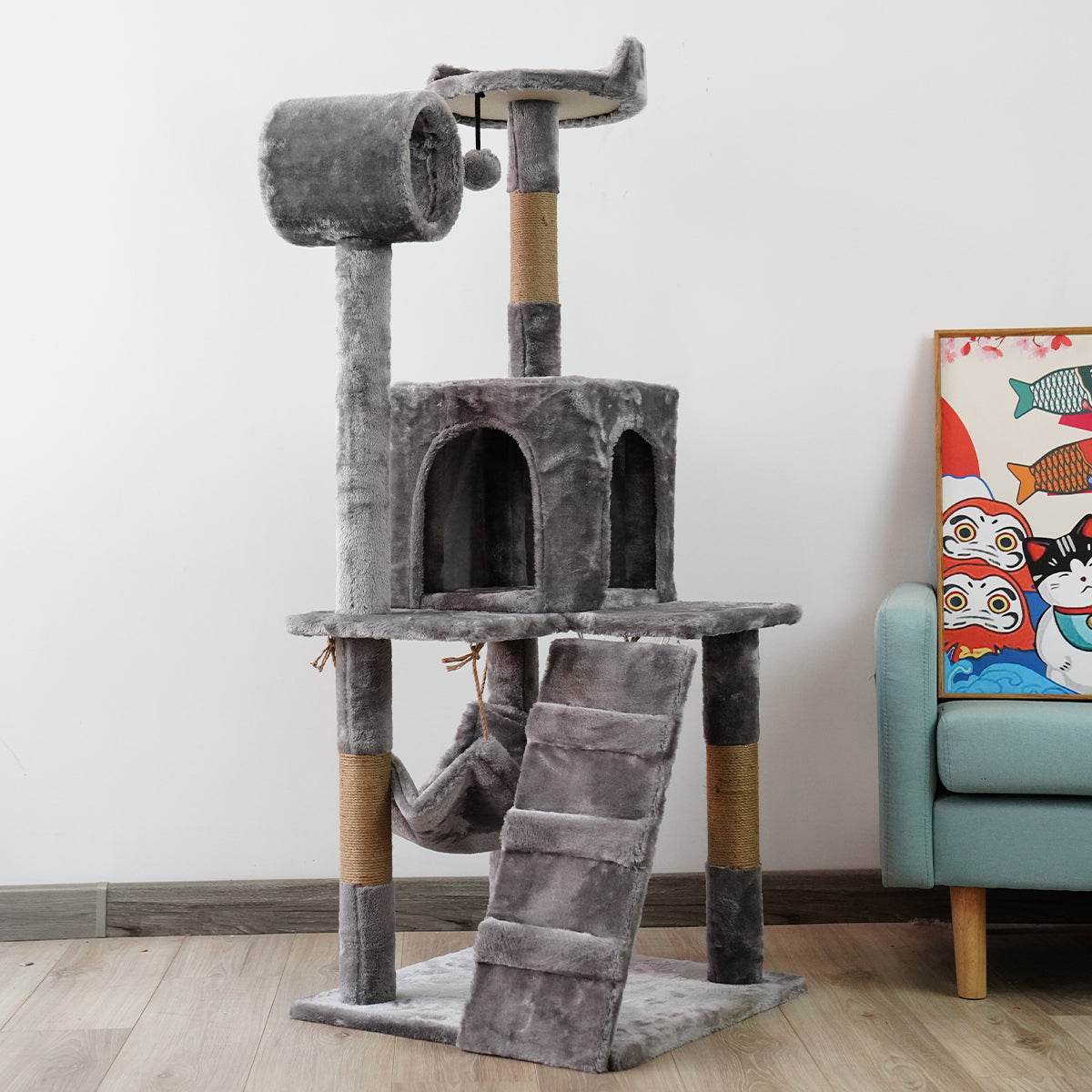 Furtastic 135cm Cat Tree Scratching Post - Silver Grey