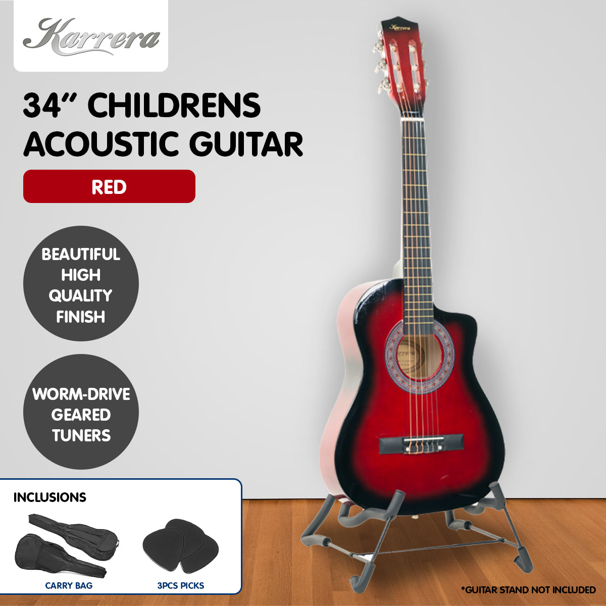 Karrera Kids Cutaway Acoustic Guitar - Red