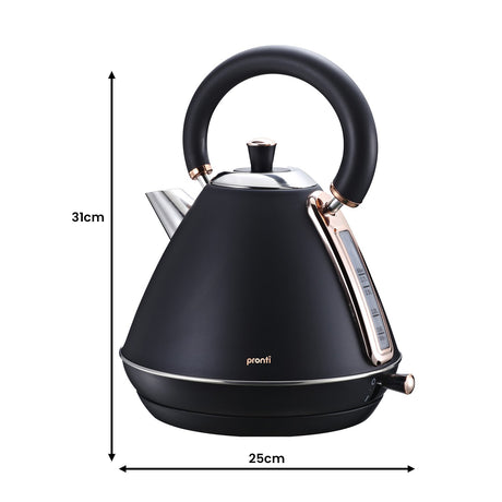 Pronti Black Breakfast Appliance Trio: Toaster, Kettle & Espresso Machine Set