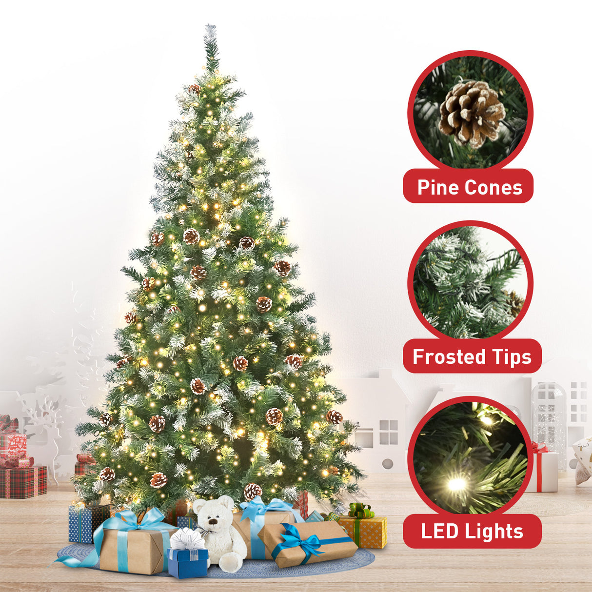 Christabelle 1.2m Pre-Lit LED Christmas Tree with Rustic Pine Cones and Holiday Decorations