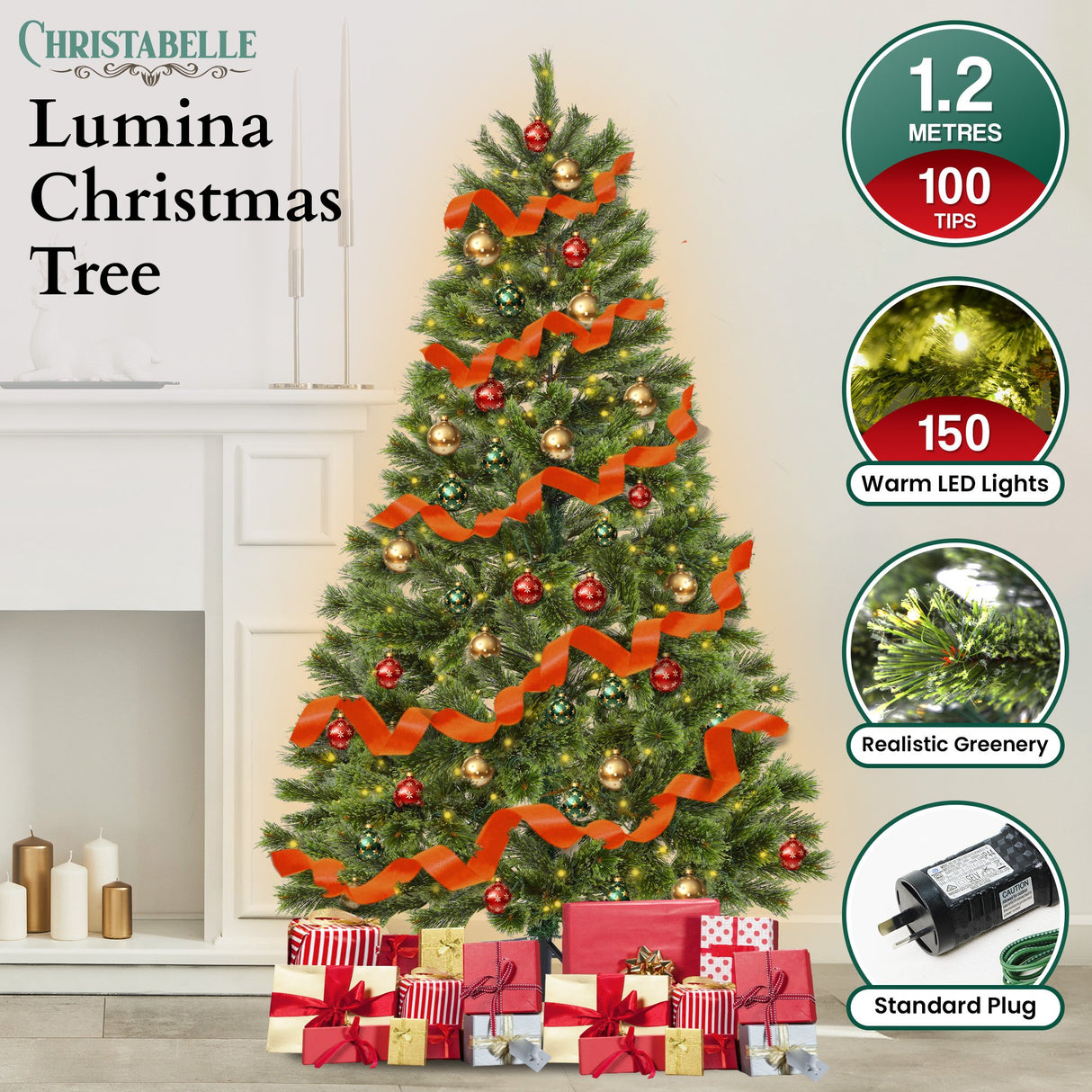 Lumina Pine 1.2m Prelit Christmas Tree with 150 Energy-Efficient LED Lights