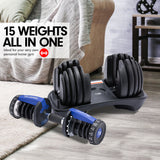 Powertrain 48KG Adjustable Dumbbell Set With Stand Blue - Front View