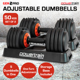 Powertrain GEN2 Pro Adjustable Dumbbell Set - 50kg - Top-Down View