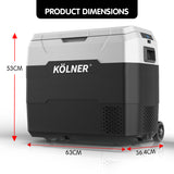 Kolner 50l Fridge Freezer Cooler 12/24/240v Camping Portable Refrigerator With Trolley - Black