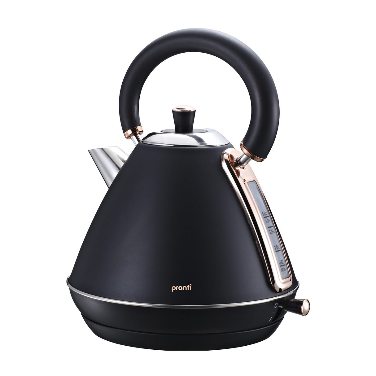 Elegant Rose Gold Trim 1.7L Stainless Steel Kettle - Black