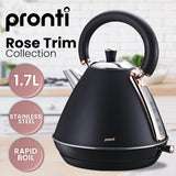 Elegant Rose Gold Trim 1.7L Stainless Steel Kettle - Black