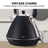 Elegant Rose Gold Trim 1.7L Stainless Steel Kettle - Black