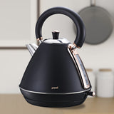 Elegant Rose Gold Trim 1.7L Stainless Steel Kettle - Black